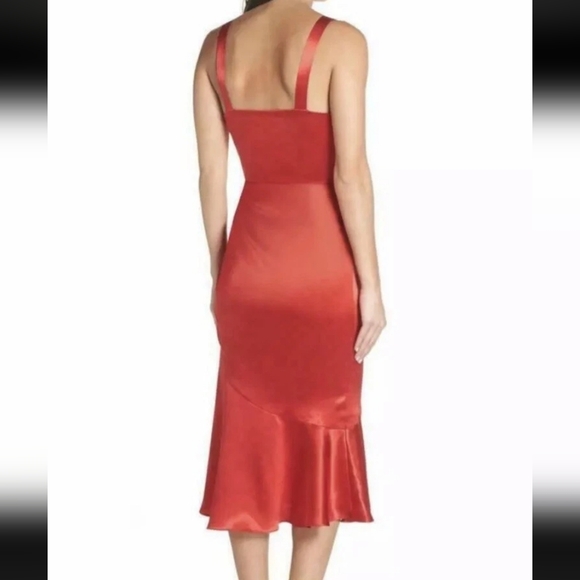 NWT CHELSEA28 Dress Red Sateen Ruched Side Midi Cocktail Medium Gown - Picture 2 of 8
